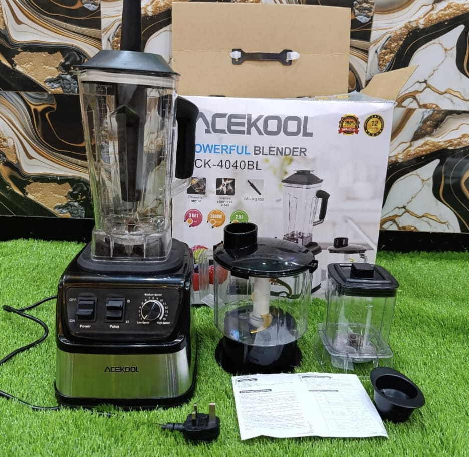 Acekool Powerful 3-in-1  Juicer Blender, Chopper & Grinder with Variable Speed and Pulse Function