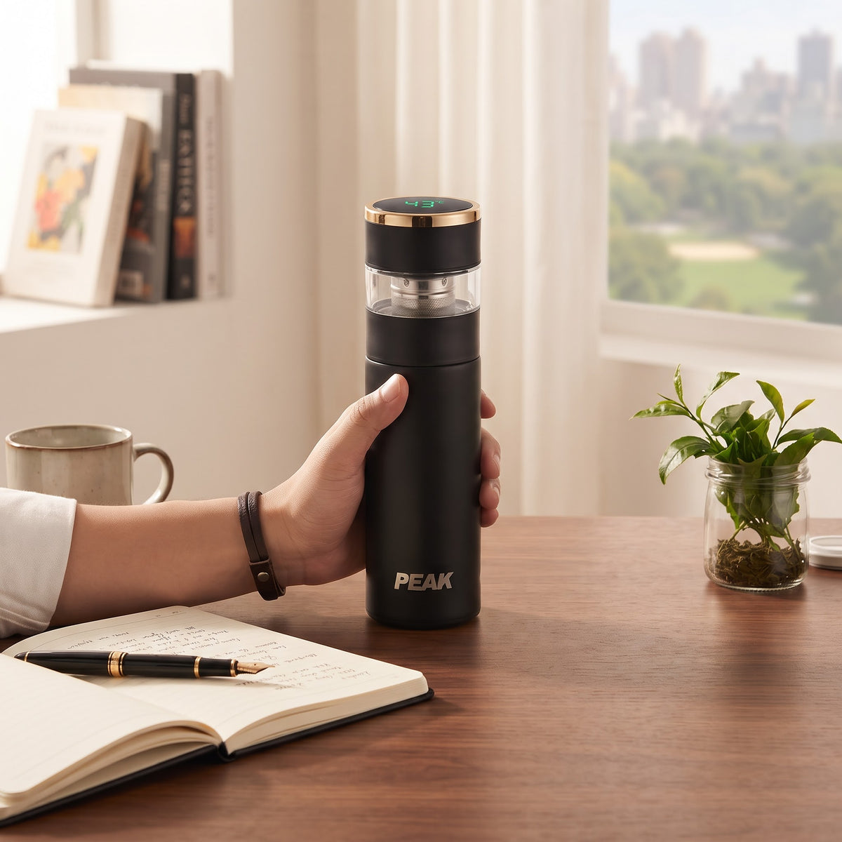 Thermos Bottle – LED Temperature Display Vacuum Flask with Tea Infuser, Hot & Cold Stainless Steel Water Bottle (Black)