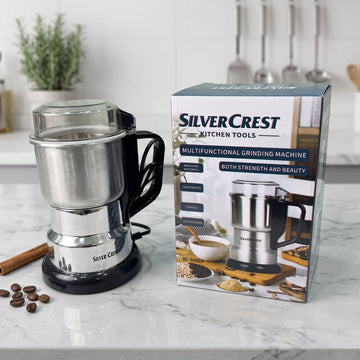 Silver Crest Multifunctional Grinding Machine – Electric Coffee, Spice & Grain Grinder with Stainless Steel Bowl and Handle