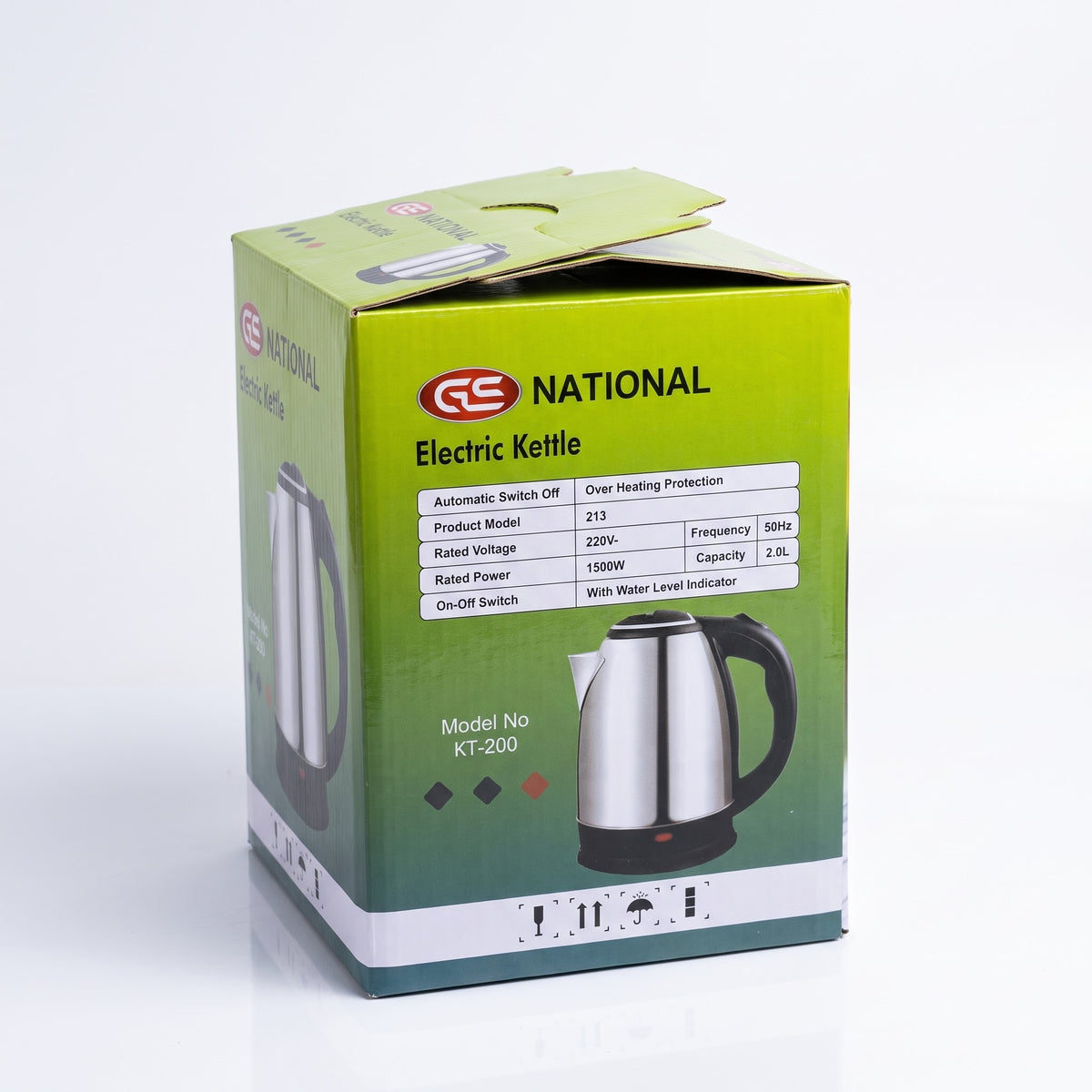 National KT-200 Electric Kettle 2.0L 1500W Stainless Steel with Overheat Protection & 1-Year Warranty