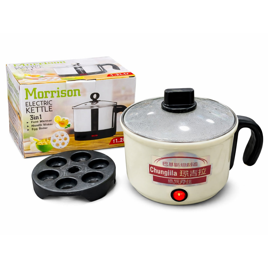New Imported 3-in-1 Electric Kettle (1.2L) – Food Warmer, Noodle Maker & Egg Boiler